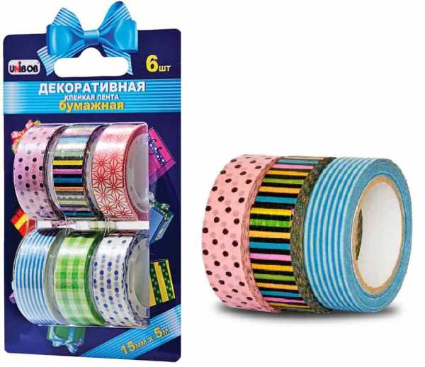 Кл. лента декоративная бум UNIBOB 15мм*5м (6шт) 4052/72