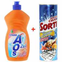 Чист. ср-во д/посуды AOS 0,5л+SORTI 400г 3171/6